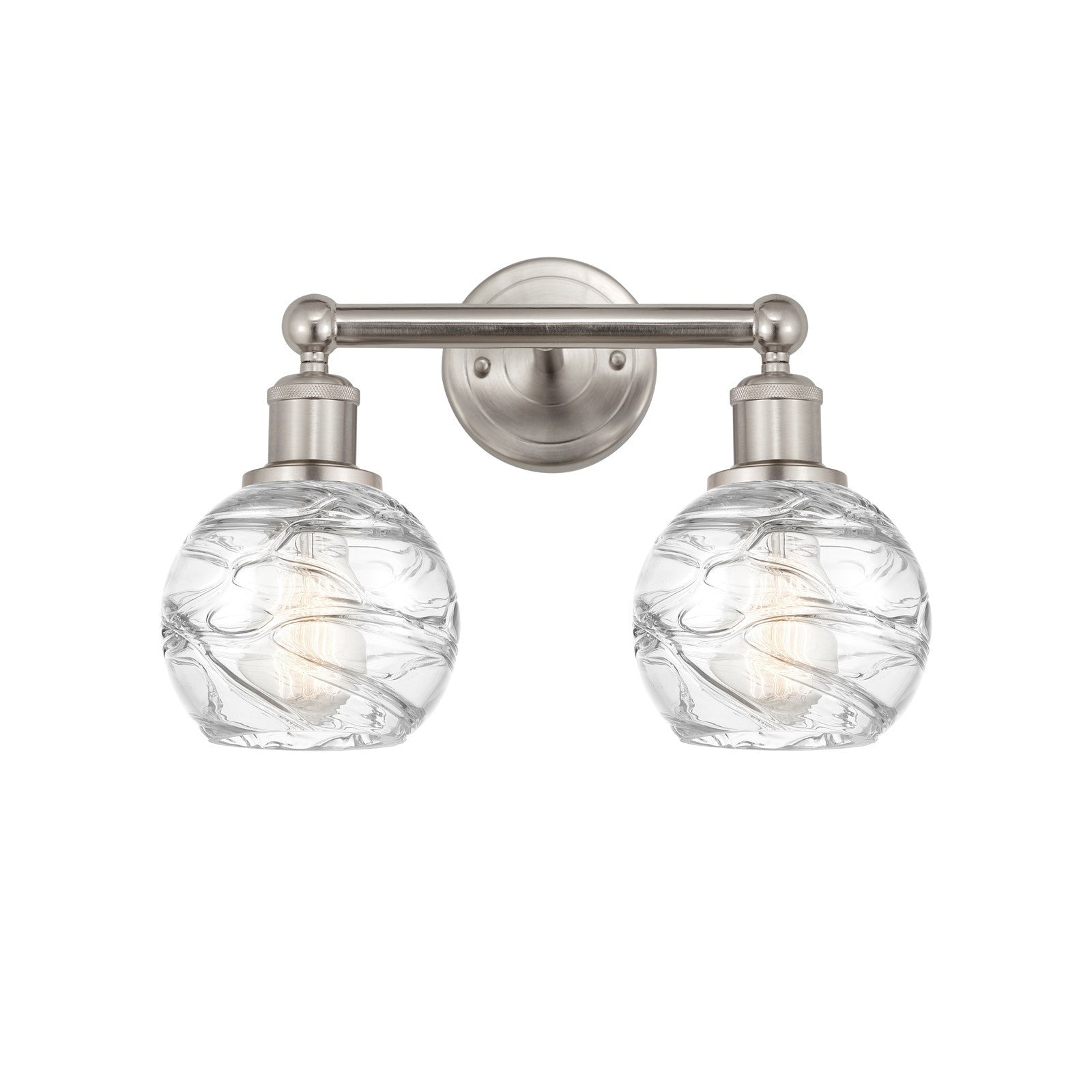 Innovations Athens Deco Swirl 15in 2-Light Bath Vanity Light | Industrial Brushed Satin Nickel and Clear Deco Swirl Glass | Model 616-2W-SN-G1213-6CL