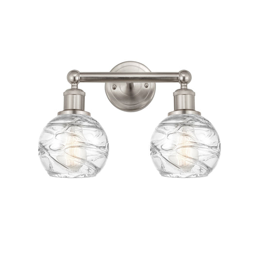 Innovations Athens Deco Swirl 15in 2-Light Bath Vanity Light | Industrial Brushed Satin Nickel and Clear Deco Swirl Glass | Model 616-2W-SN-G1213-6CL