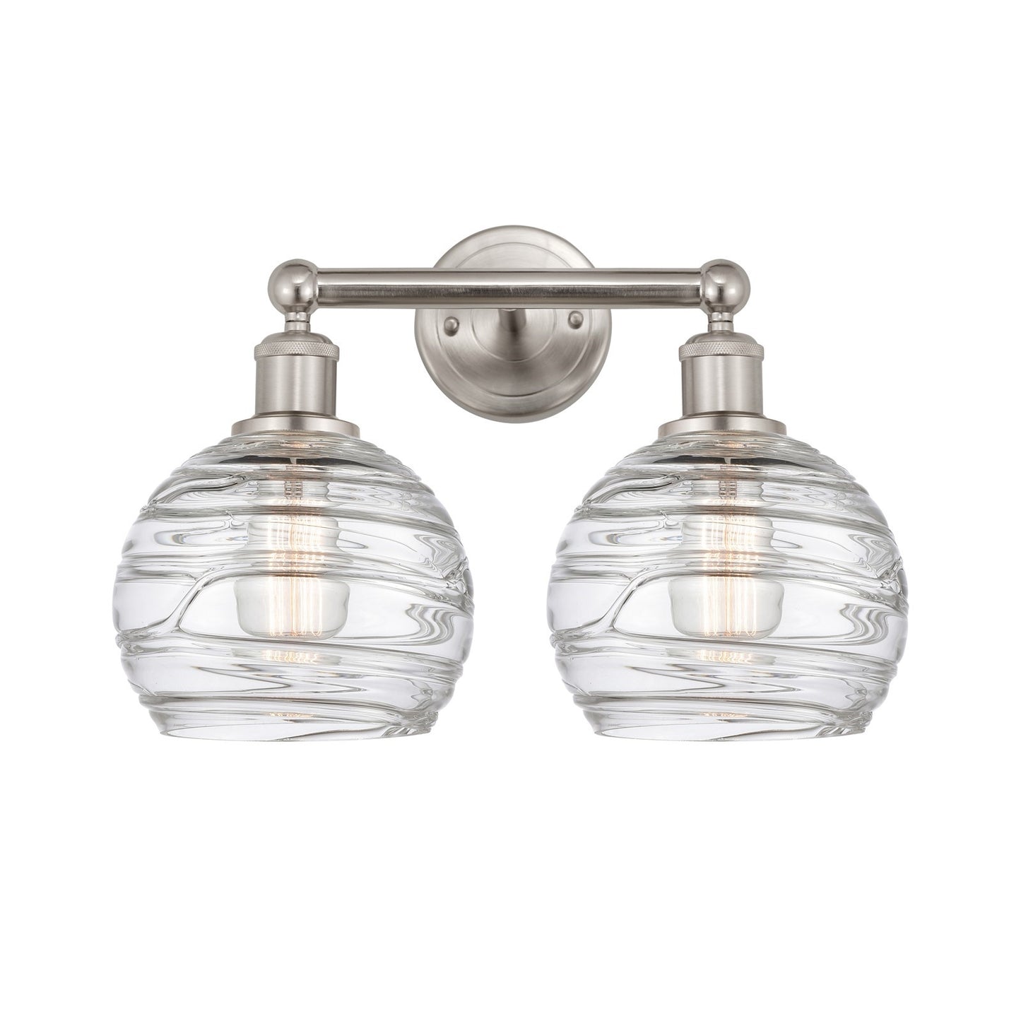 Innovations Athens Deco Swirl 17in 2-Light Bath Vanity | Industrial Brushed Satin Nickel and Clear Deco Swirl Glass | Bathroom | Model 616-2W-SN-G1213-8CL