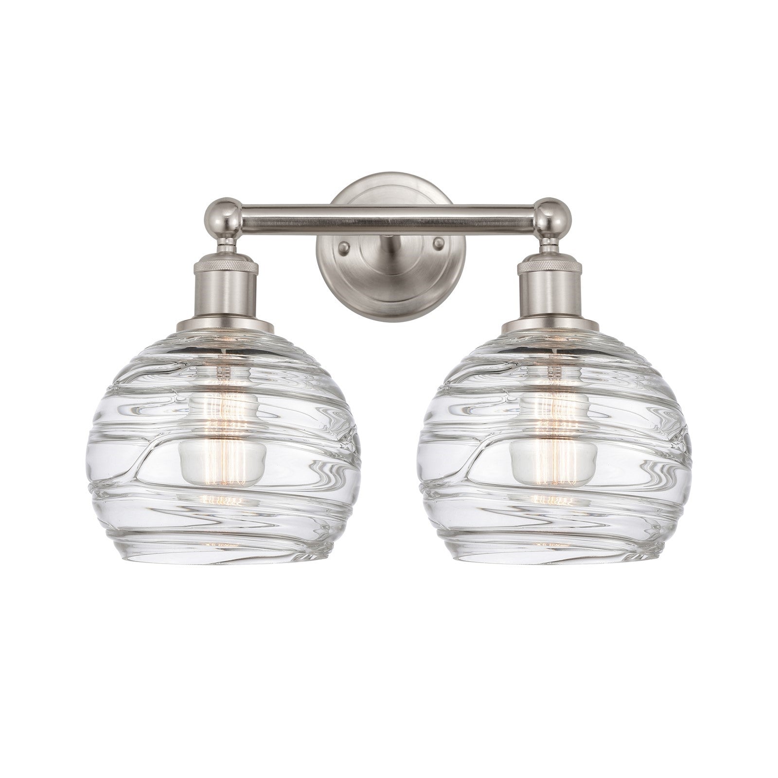 Innovations Athens Deco Swirl 17in 2-Light Bath Vanity | Industrial Brushed Satin Nickel and Clear Deco Swirl Glass | Bathroom | Model 616-2W-SN-G1213-8CL