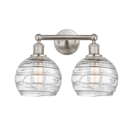 Innovations Athens Deco Swirl 17in 2-Light Bath Vanity | Industrial Brushed Satin Nickel and Clear Deco Swirl Glass | Bathroom | Model 616-2W-SN-G1213-8CL