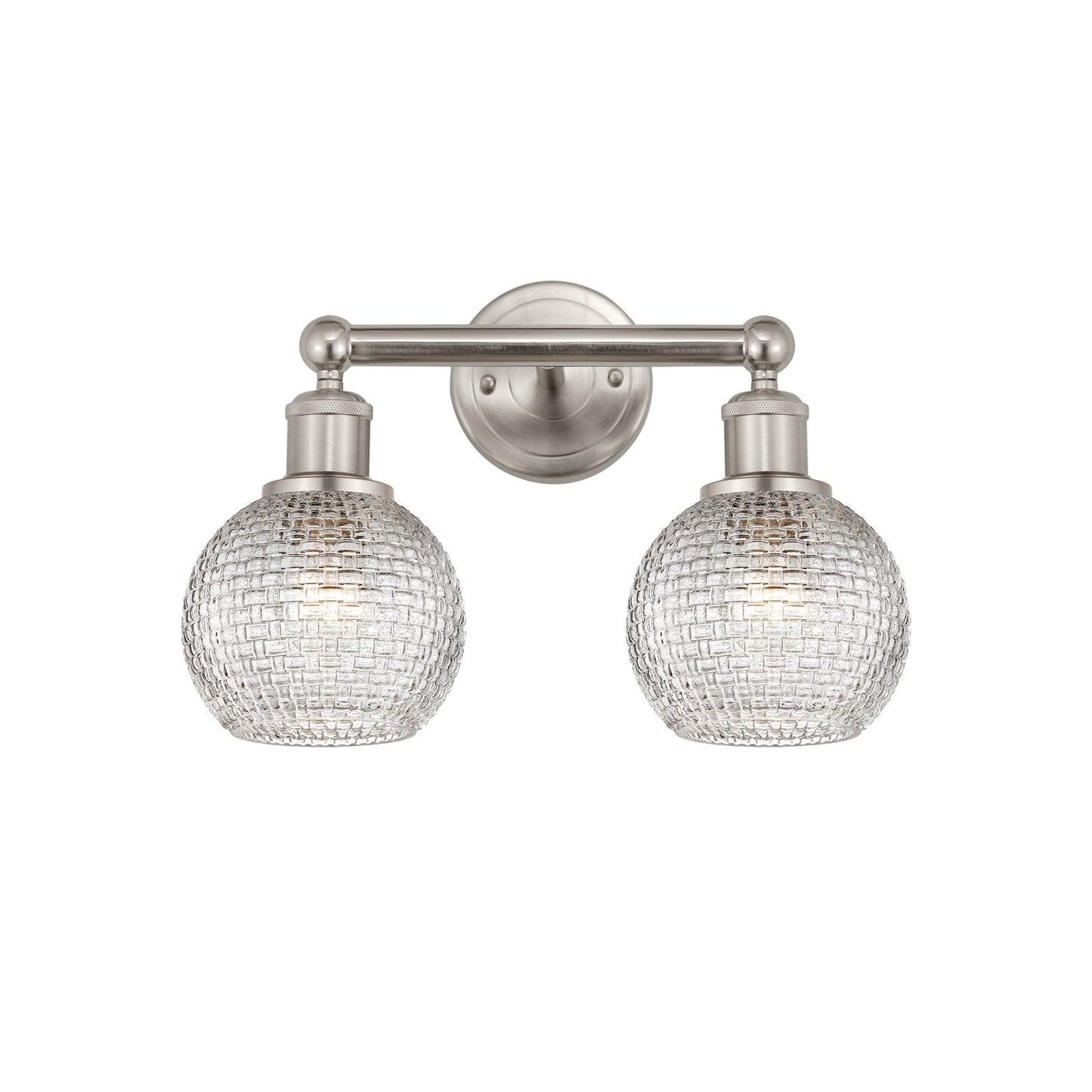 Innovations Athens 15in 2-Light Bath Vanity Light | Brushed Satin Nickel Steel and Clear Basket Weave Glass | Bathroom Vanity | Model 616-2W-SN-G122C-6CL
