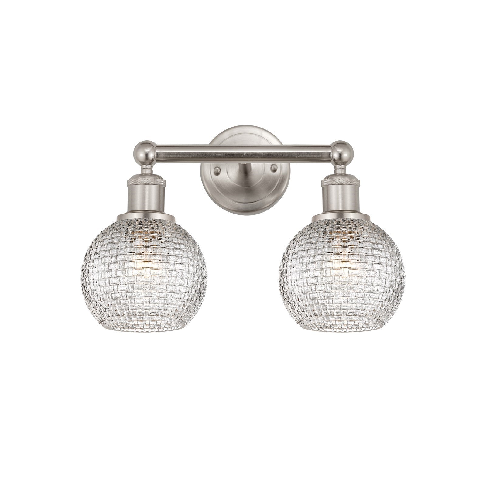 Innovations Athens 15in 2-Light Bath Vanity Light | Brushed Satin Nickel Steel and Clear Basket Weave Glass | Bathroom Vanity | Model 616-2W-SN-G122C-6CL