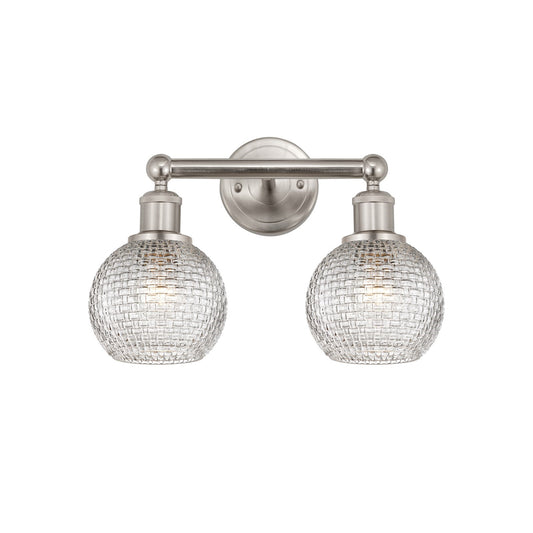 Innovations Athens 15in 2-Light Bath Vanity Light | Brushed Satin Nickel Steel and Clear Basket Weave Glass | Bathroom Vanity | Model 616-2W-SN-G122C-6CL