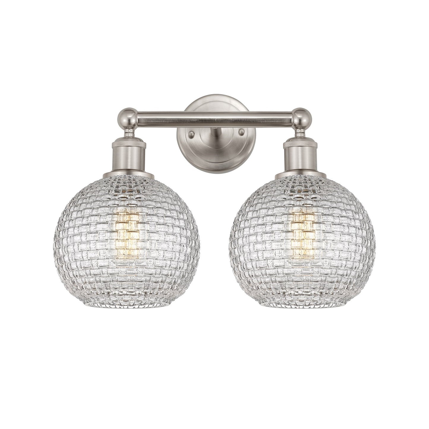 Innovations Athens 17in 2-Light Bath Vanity | Modern Farmhouse Satin Nickel Steel and Clear Basket Weave Glass | Bathroom | Model 616-2W-SN-G122C-8CL