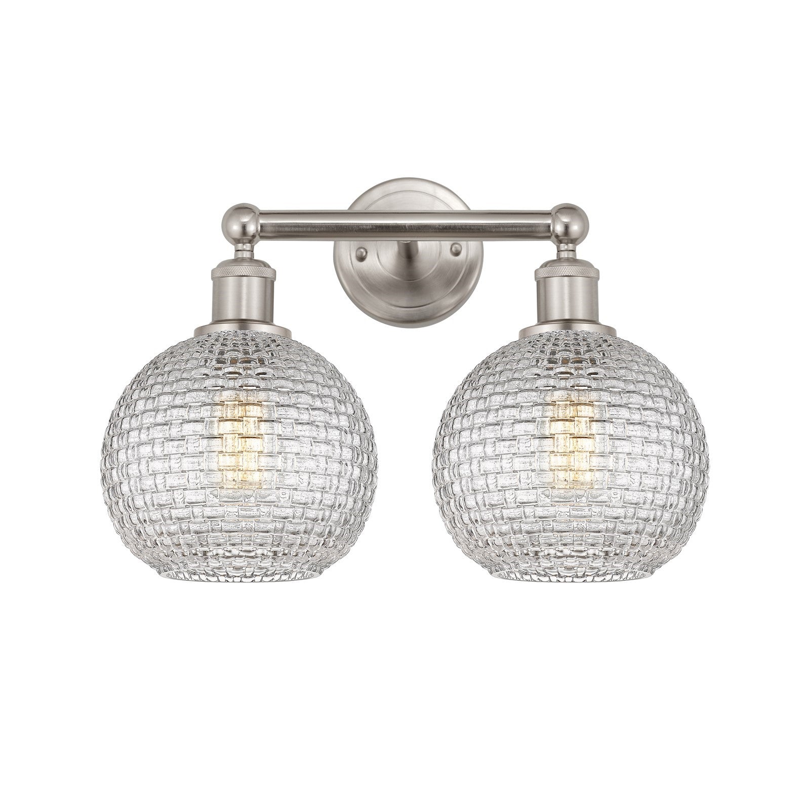 Innovations Athens 17in 2-Light Bath Vanity | Modern Farmhouse Satin Nickel Steel and Clear Basket Weave Glass | Bathroom | Model 616-2W-SN-G122C-8CL