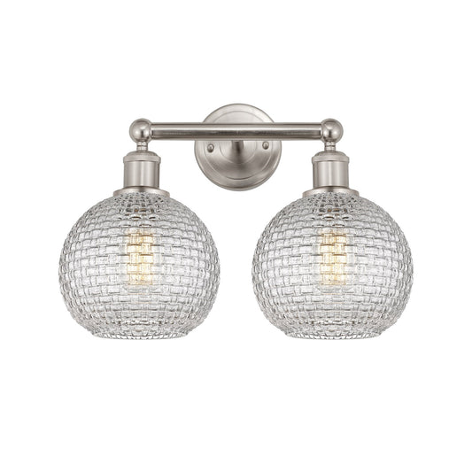 Innovations Athens 17in 2-Light Bath Vanity | Modern Farmhouse Satin Nickel Steel and Clear Basket Weave Glass | Bathroom | Model 616-2W-SN-G122C-8CL