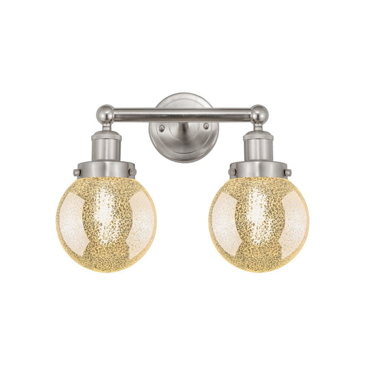 Innovations Beacon 15in 2-Light Bath Vanity | Industrial Brushed Satin Nickel and Mercury Ribbed Glass | Bathroom Vanity | 15 x | Model 616-2W-SN-G208-6