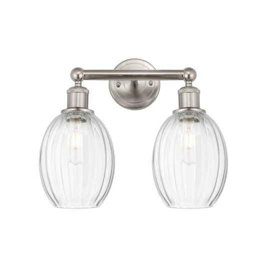 Innovations Preston Bulb 15in 2-Light Bath Vanity Light | Industrial Brushed Satin Nickel and Clear Glass | Bathroom Vanity & | Model 616-2W-SN-G459-6CL
