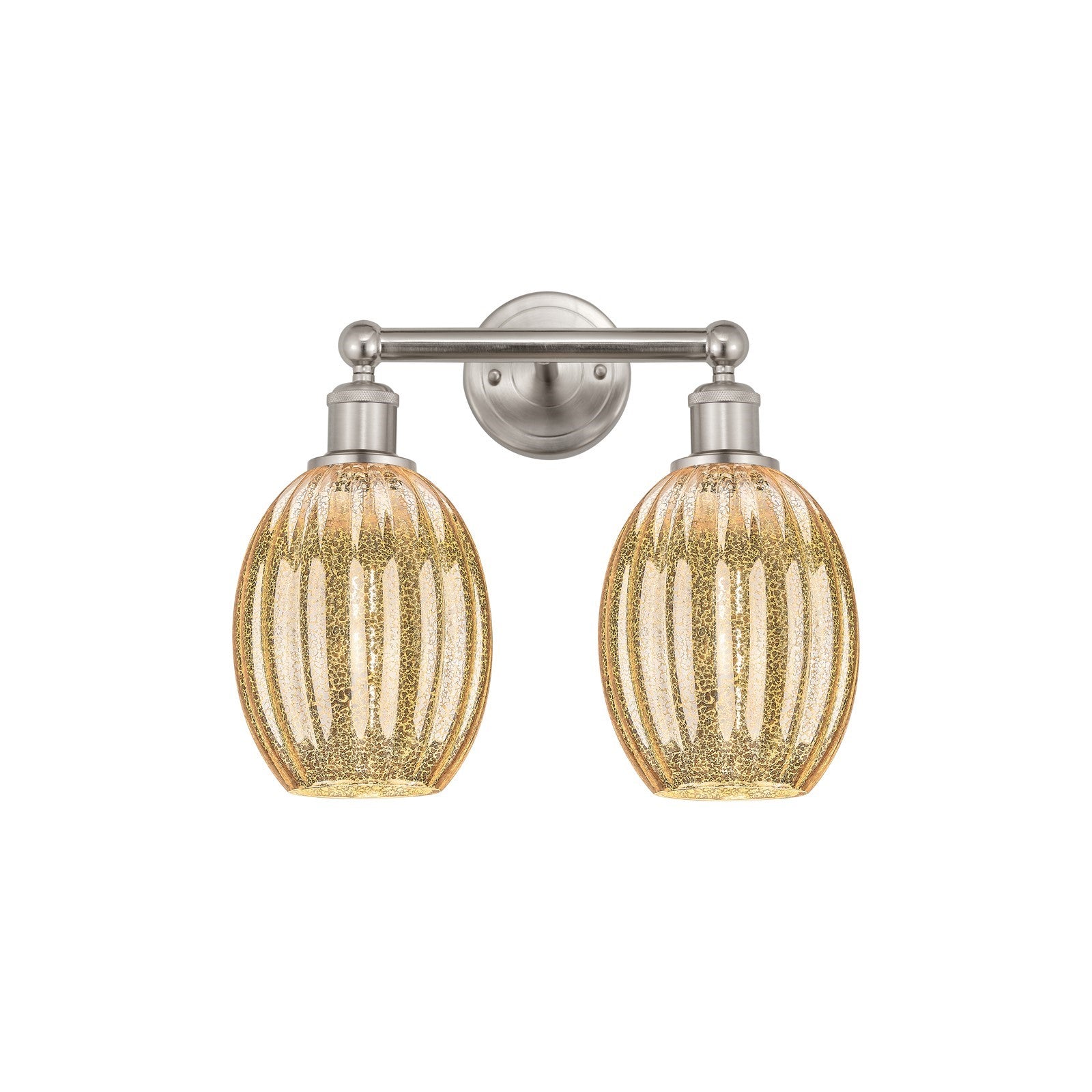 Innovations Preston Bulb 15.25in 2-Light Bath Vanity Light | Industrial Brushed Satin Nickel and Mercury Glass | Bathroom | Model 616-2W-SN-G459-6ME