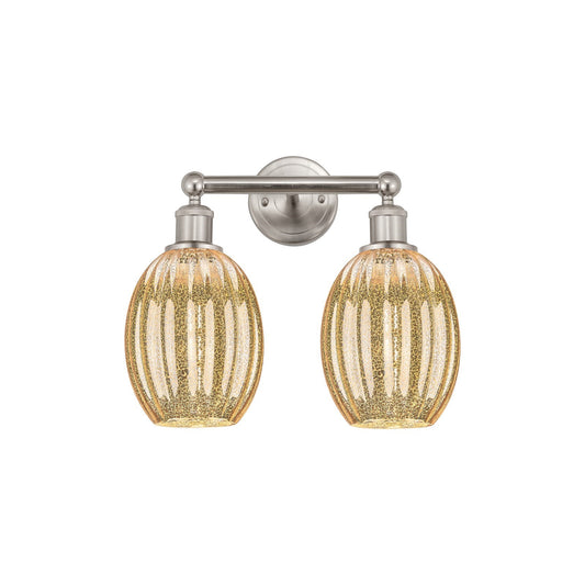 Innovations Preston Bulb 15.25in 2-Light Bath Vanity Light | Industrial Brushed Satin Nickel and Mercury Glass | Bathroom | Model 616-2W-SN-G459-6ME