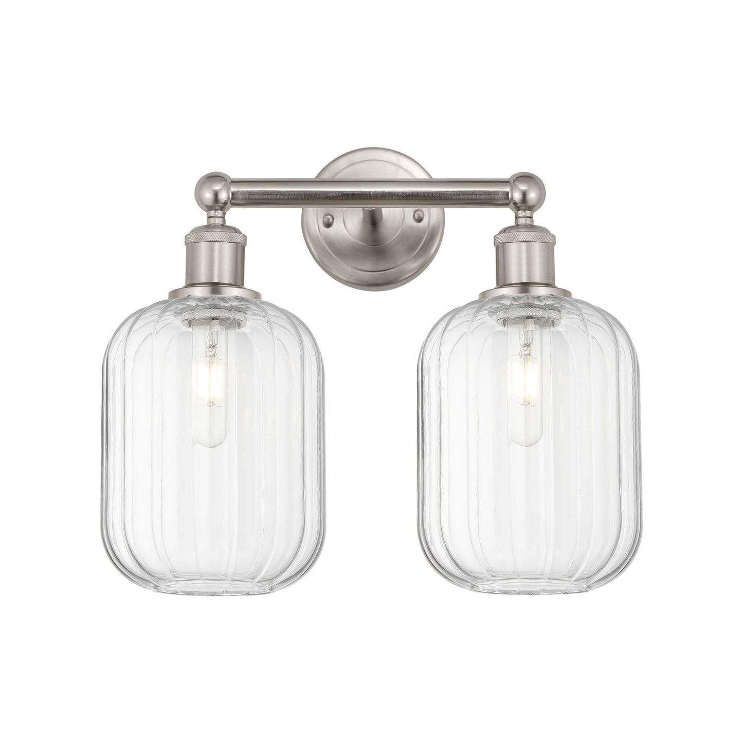 Innovations Preston Cylinder 16in 2-Light Bath Vanity Light | Industrial Brushed Satin Nickel and Clear Glass | Bathroom Vanity | Model 616-2W-SN-G460-7CL