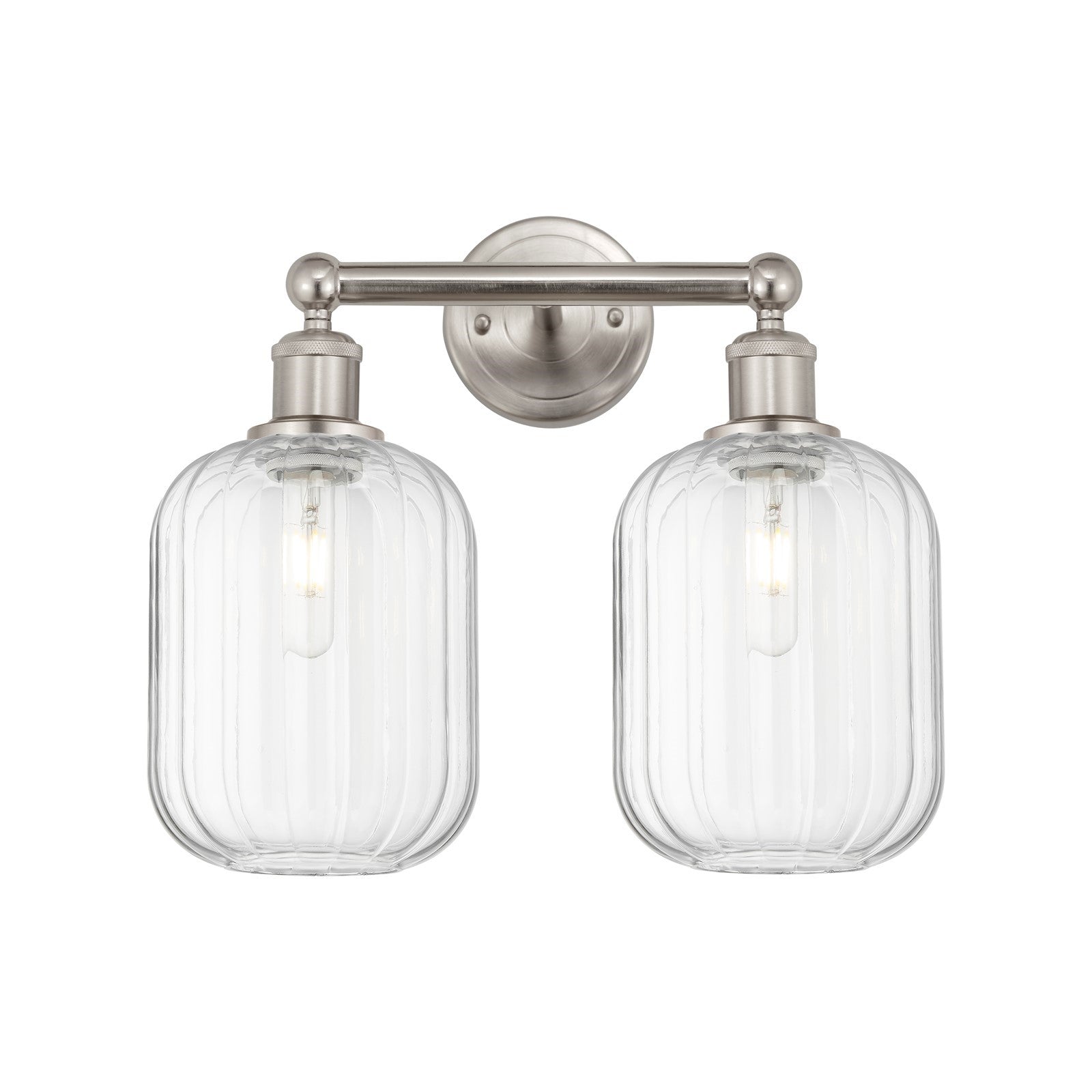 Innovations Preston Cylinder 16in 2-Light Bath Vanity Light | Industrial Brushed Satin Nickel and Clear Glass | Bathroom Vanity | Model 616-2W-SN-G460-7CL