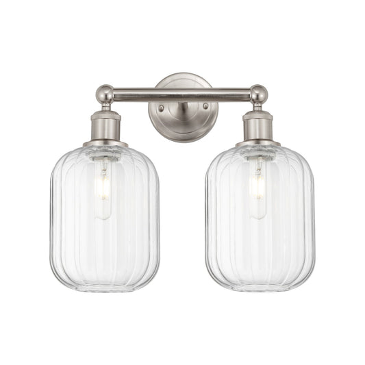 Innovations Preston Cylinder 16in 2-Light Bath Vanity Light | Industrial Brushed Satin Nickel and Clear Glass | Bathroom Vanity | Model 616-2W-SN-G460-7CL