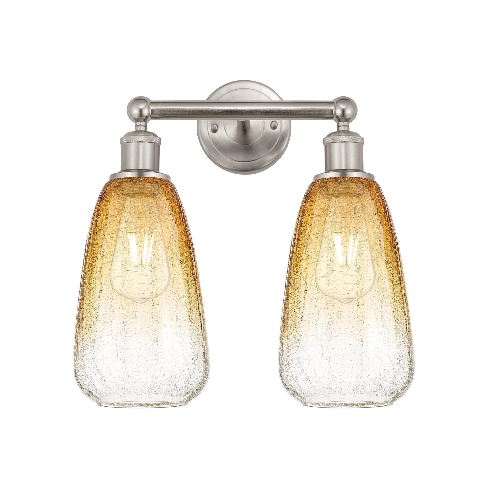 Innovations Brookhaven Almond 15in 2-Light Bath Vanity Light | Industrial Brushed Satin Nickel and Amber Glass | Bathroom | Model 616-2W-SN-G480-6AM
