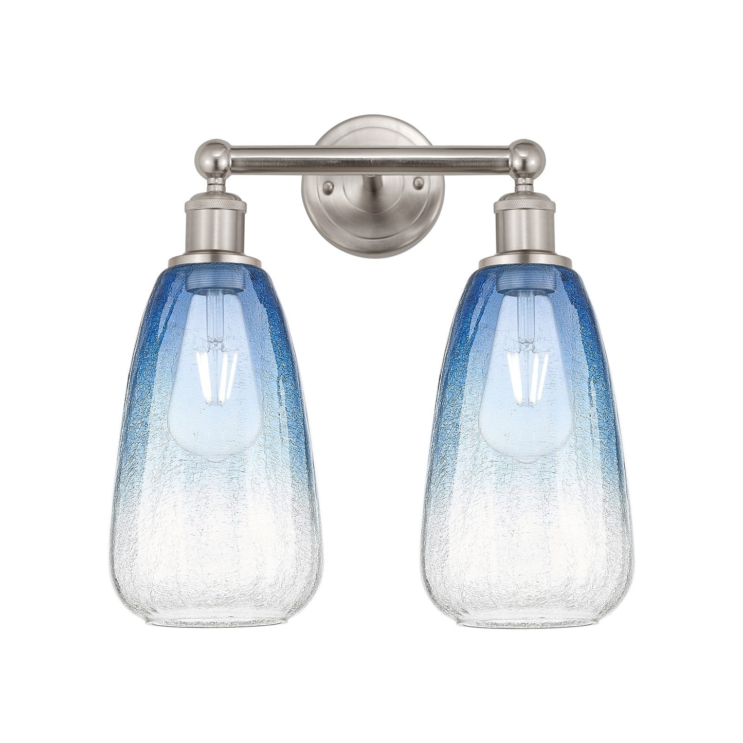 Innovations Brookhaven Almond 15in 2-Light Bath Vanity Light | Industrial Brushed Satin Nickel and Sapphire Blue Glass | Model 616-2W-SN-G480-6SB