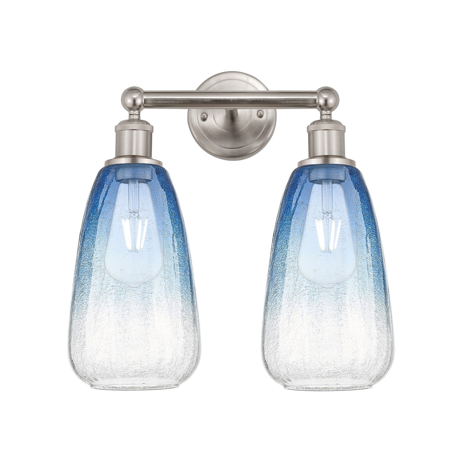 Innovations Brookhaven Almond 15in 2-Light Bath Vanity Light | Industrial Brushed Satin Nickel and Sapphire Blue Glass | Model 616-2W-SN-G480-6SB