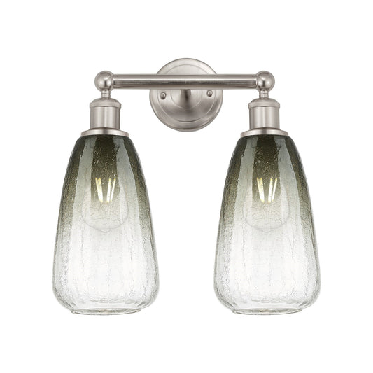Innovations Brookhaven Almond 15in 2-Light Bath Vanity Light | Industrial Brushed Satin Nickel and Slate Glass | Bathroom | Model 616-2W-SN-G480-6SL