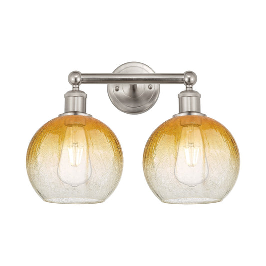 Innovations Brookhaven Globe 17in 2-Light Bath Vanity Light | Industrial Brushed Satin Nickel and Amber Glass | Bathroom Vanity | Model 616-2W-SN-G483-8AM