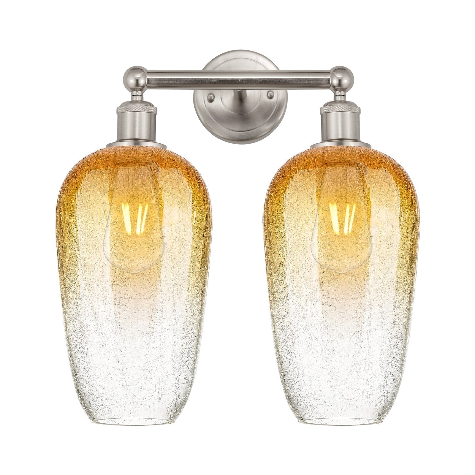 Innovations Brookhaven Flute 16in 2-Light Bath Vanity Light | Industrial Brushed Satin Nickel Steel and Amber Glass | Bathroom | Model 616-2W-SN-G484-7AM