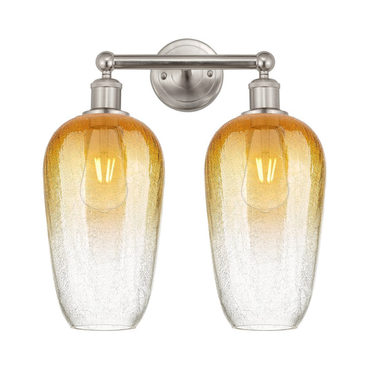 Innovations Brookhaven Flute 16in 2-Light Bath Vanity Light | Industrial Brushed Satin Nickel Steel and Amber Glass | Bathroom | Model 616-2W-SN-G484-7AM