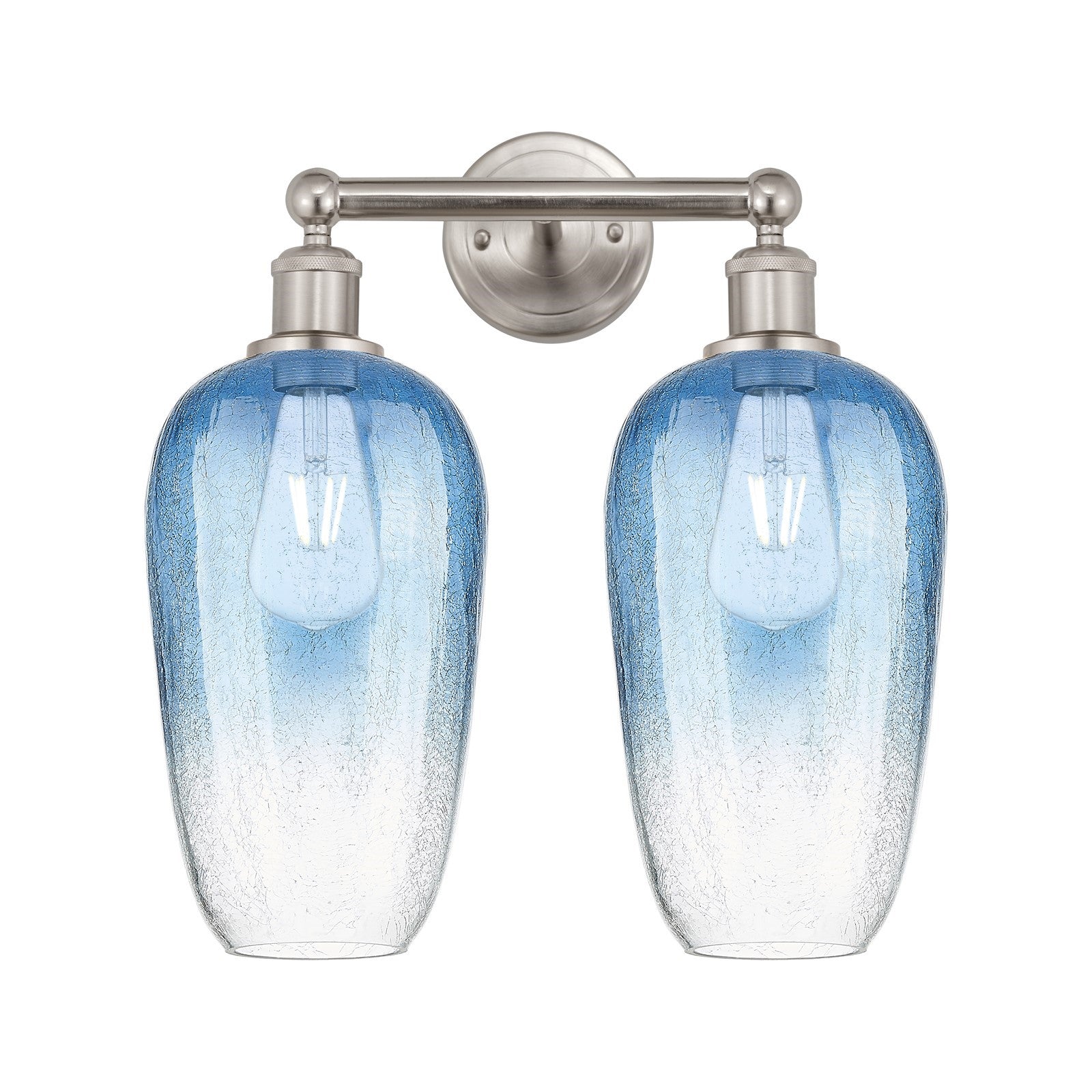 Innovations Brookhaven Flute 16in 2-Light Bath Vanity Light | Industrial Brushed Satin Nickel and Sapphire Blue Glass | Model 616-2W-SN-G484-7SB