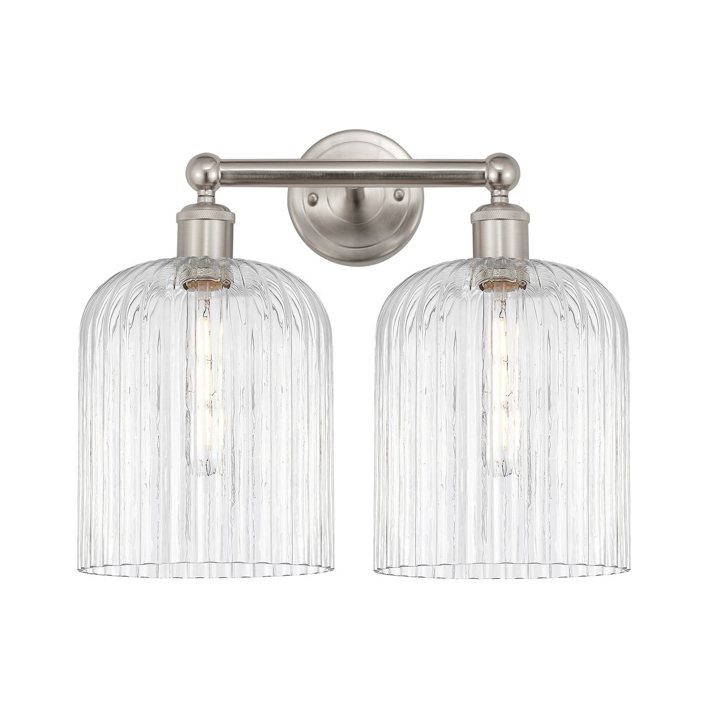 Innovations Bridal Veil 14in 2-Light Bath Vanity | Art Nouveau Brushed Satin Nickel and Clear Ribbed Glass | Bathroom & Powder | Model 616-2W-SN-G559-8CL