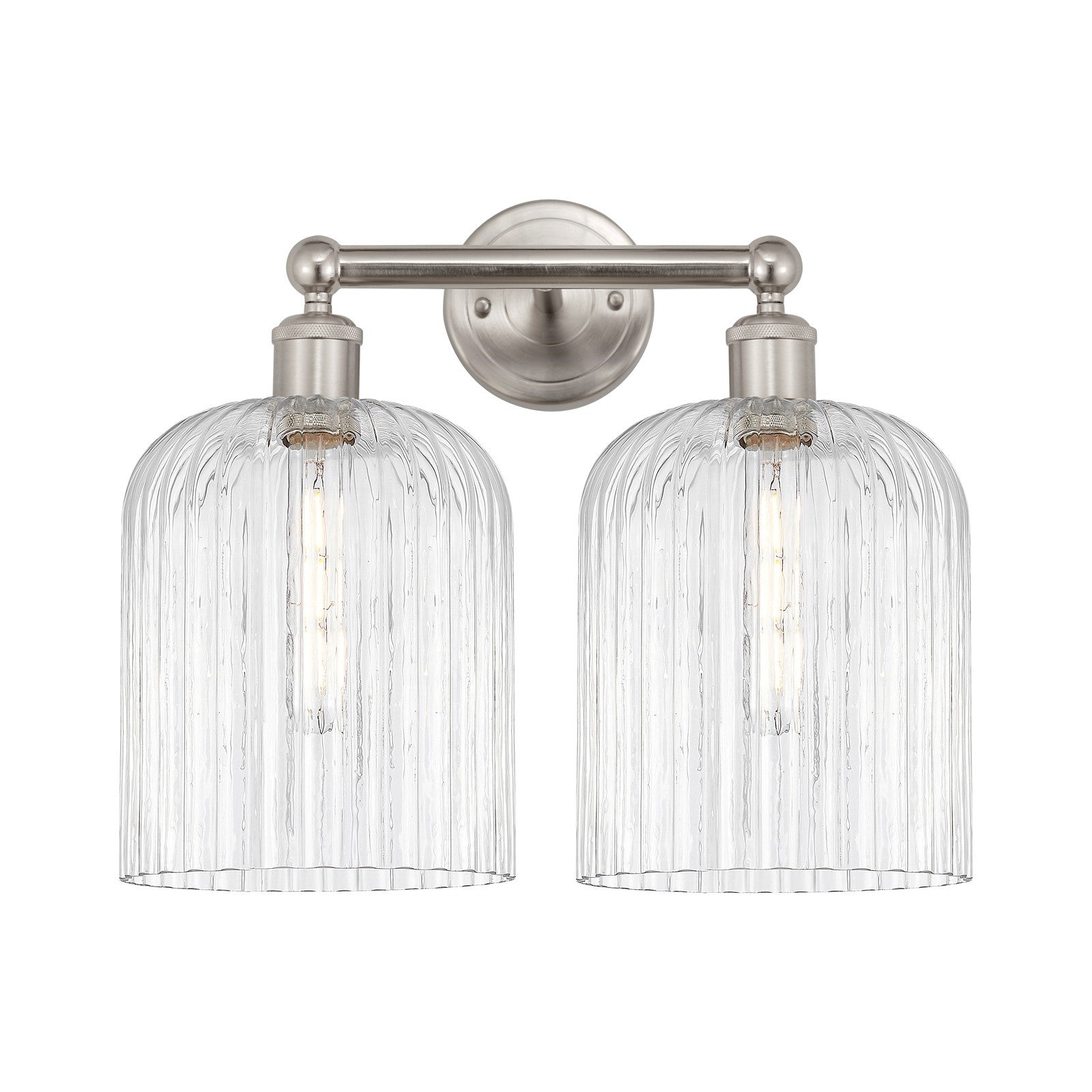 Innovations Bridal Veil 14in 2-Light Bath Vanity | Art Nouveau Brushed Satin Nickel and Clear Ribbed Glass | Bathroom & Powder | Model 616-2W-SN-G559-8CL