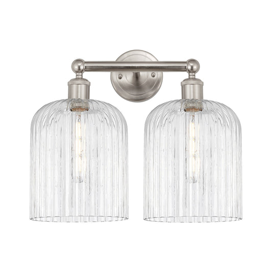 Innovations Bridal Veil 14in 2-Light Bath Vanity | Art Nouveau Brushed Satin Nickel and Clear Ribbed Glass | Bathroom & Powder | Model 616-2W-SN-G559-8CL