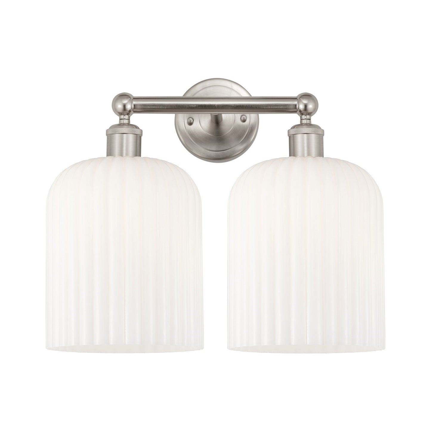 Innovations Bridal Veil 14in 2-Light Bath Vanity Light | Art Nouveau Brushed Satin Nickel and Gloss White Ribbed Glass | Model 616-2W-SN-G559-8GWH