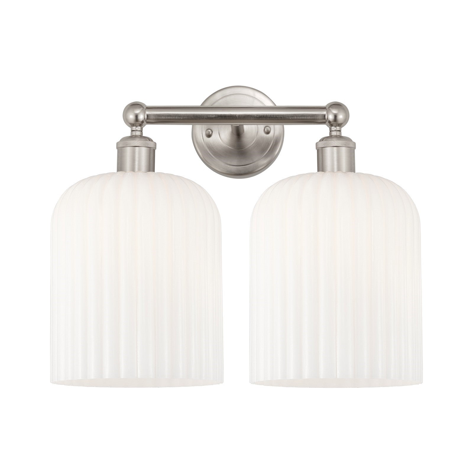 Innovations Bridal Veil 14in 2-Light Bath Vanity Light | Art Nouveau Brushed Satin Nickel and Gloss White Ribbed Glass | Model 616-2W-SN-G559-8GWH