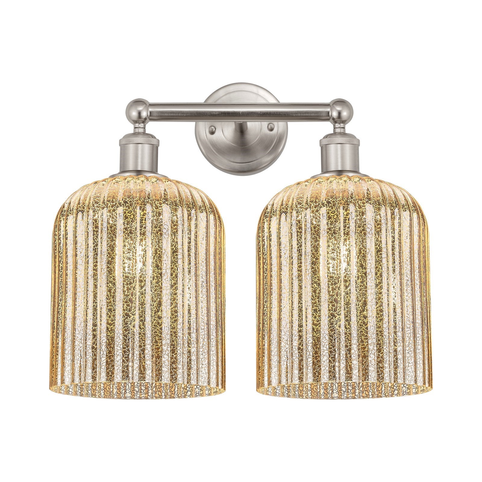 Innovations Bridal Veil 14in 2-Light Bath Vanity | Industrial Art Nouveau Brushed Satin Nickel and Mercury Ribbed Glass | Model 616-2W-SN-G559-8ME