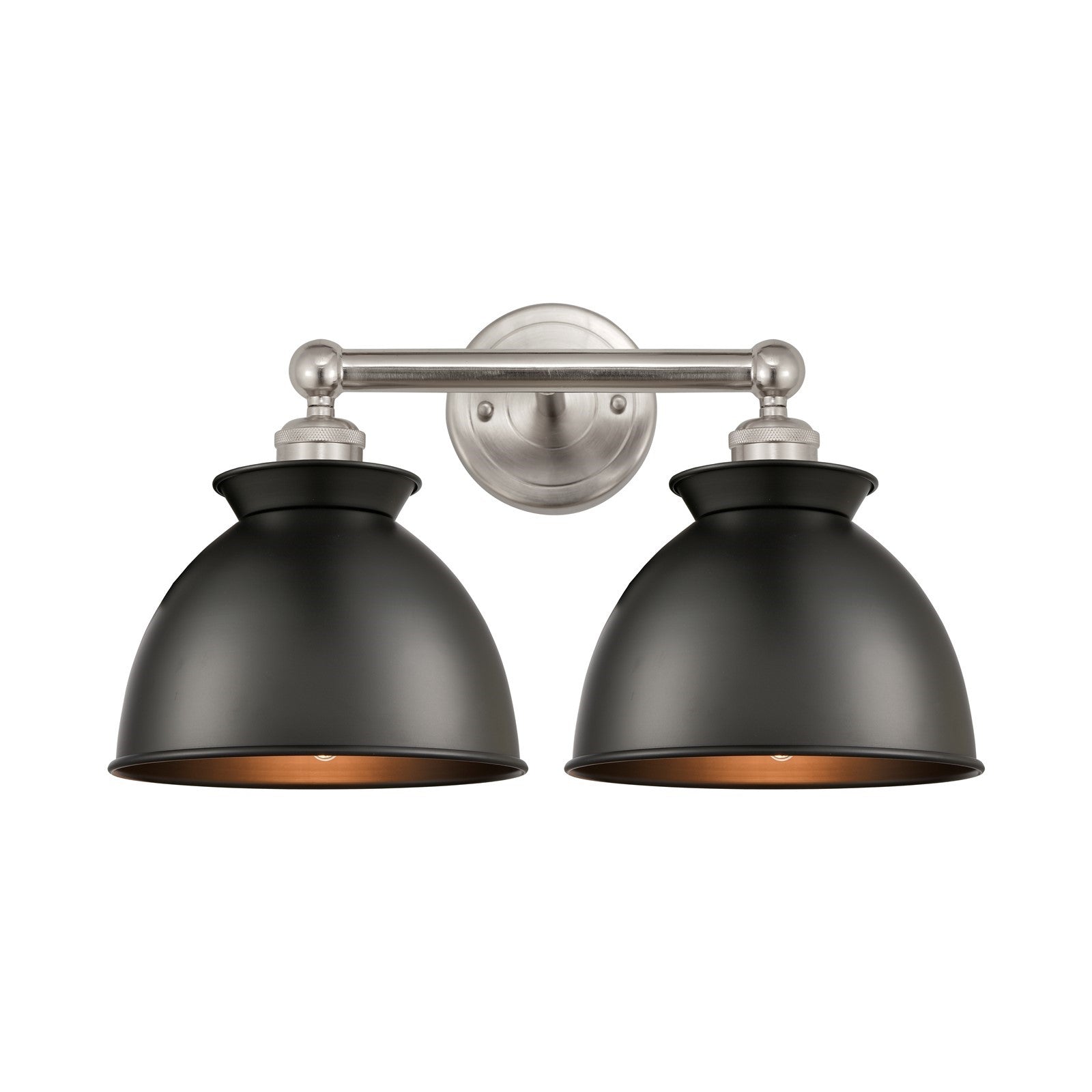 Innovations Adirondack 17in 2-Light Bath Vanity | Industrial Farmhouse Brushed Satin Nickel and Matte Black Metal Shade | Model 616-2W-SN-M14-BK