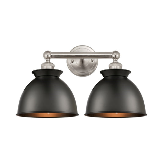 Innovations Adirondack 17in 2-Light Bath Vanity | Industrial Farmhouse Brushed Satin Nickel and Matte Black Metal Shade | Model 616-2W-SN-M14-BK