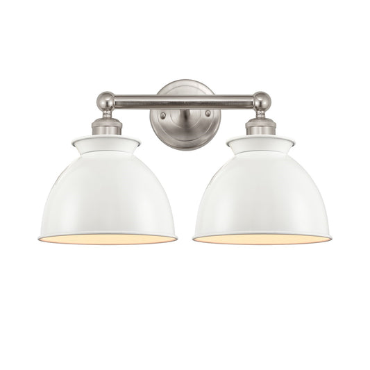 Innovations Adirondack 17in 2-Light Bath Vanity Light | Industrial Farmhouse Brushed Satin Nickel and Glossy White Metal Shade | Model 616-2W-SN-M14-W