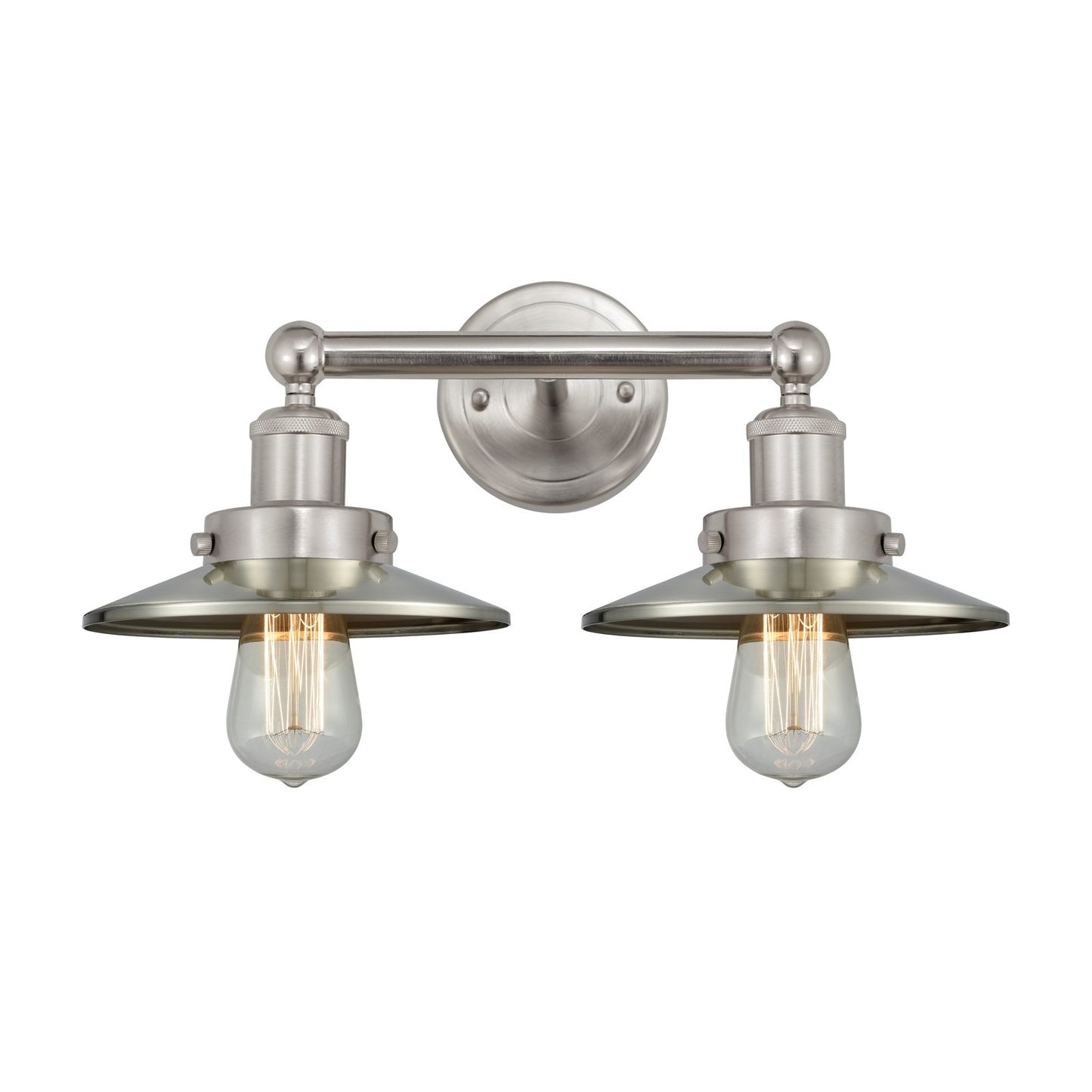 Innovations Railroad 17in 2-Light Bath Vanity | Traditional Industrial Brushed Satin Nickel Metal Shade | Bathroom Vanity Light | Model 616-2W-SN-M2-SN
