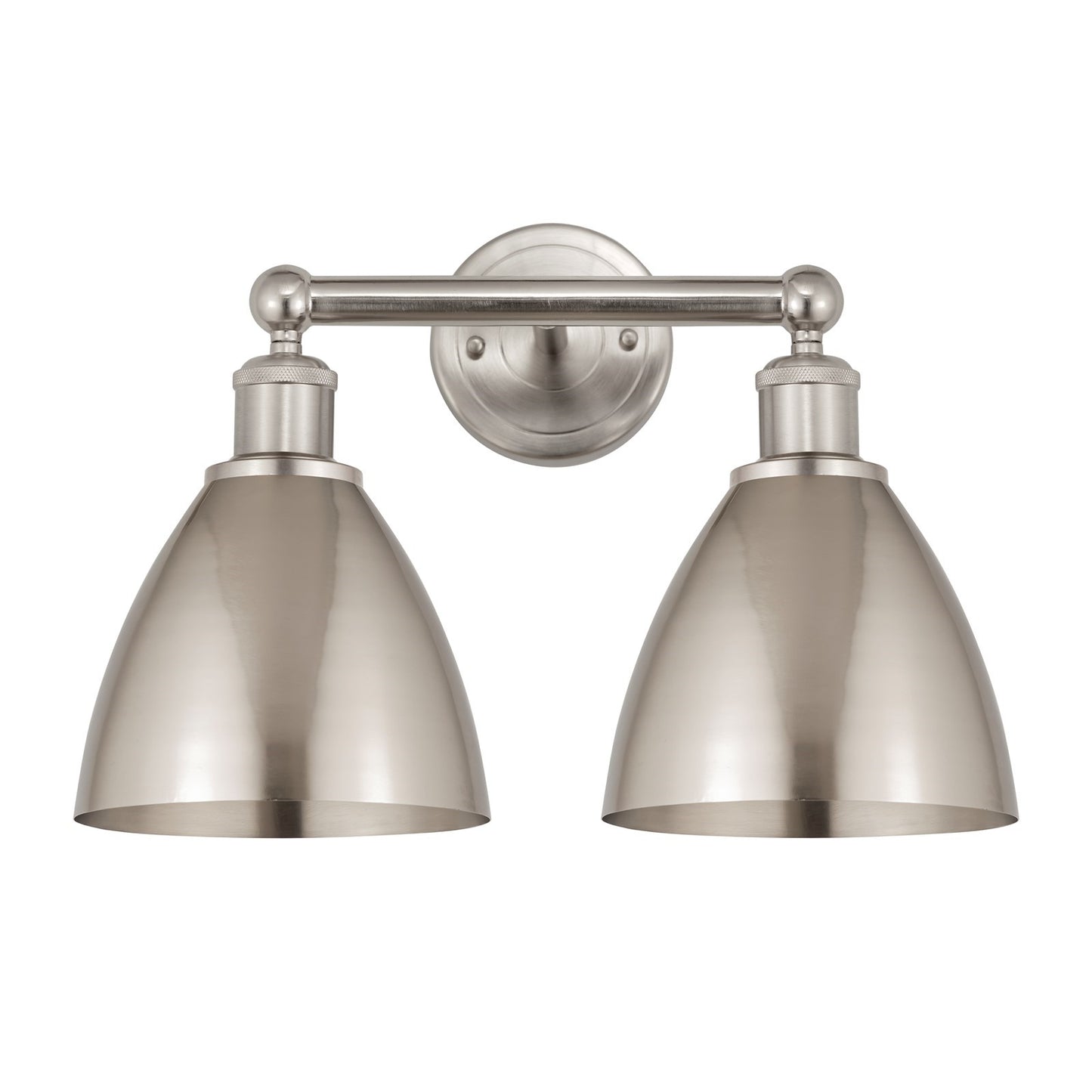 Innovations Bristol 17in 2-Light Bath Vanity Light | Industrial Farmhouse Brushed Satin Nickel Steel and Metal Shade | Model 616-2W-SN-MBD-75-SN