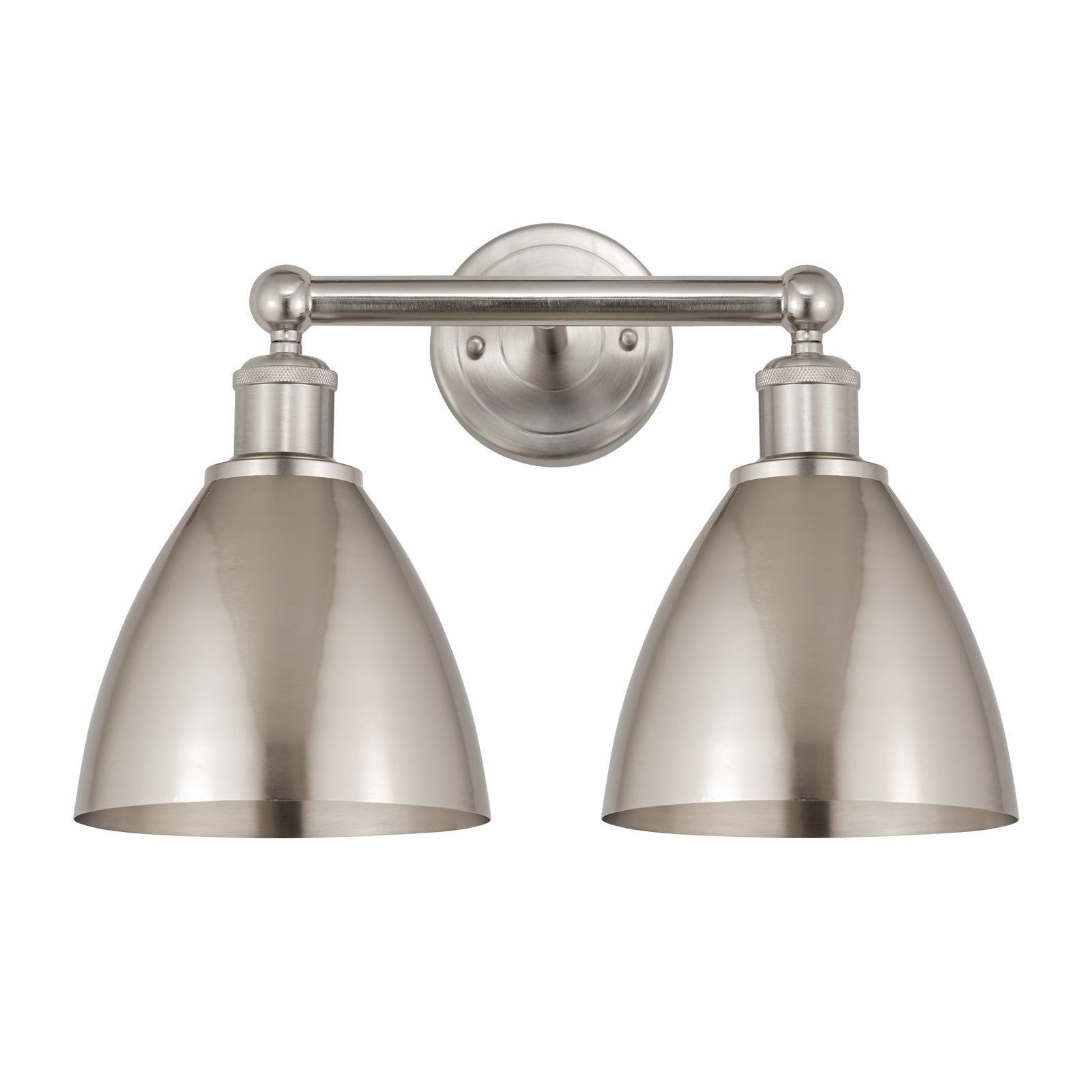 Innovations Bristol 17in 2-Light Bath Vanity Light | Industrial Farmhouse Brushed Satin Nickel Steel and Metal Shade | Model 616-2W-SN-MBD-75-SN