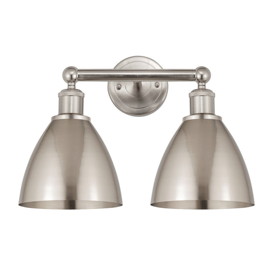 Innovations Bristol 17in 2-Light Bath Vanity Light | Industrial Farmhouse Brushed Satin Nickel Steel and Metal Shade | Model 616-2W-SN-MBD-75-SN