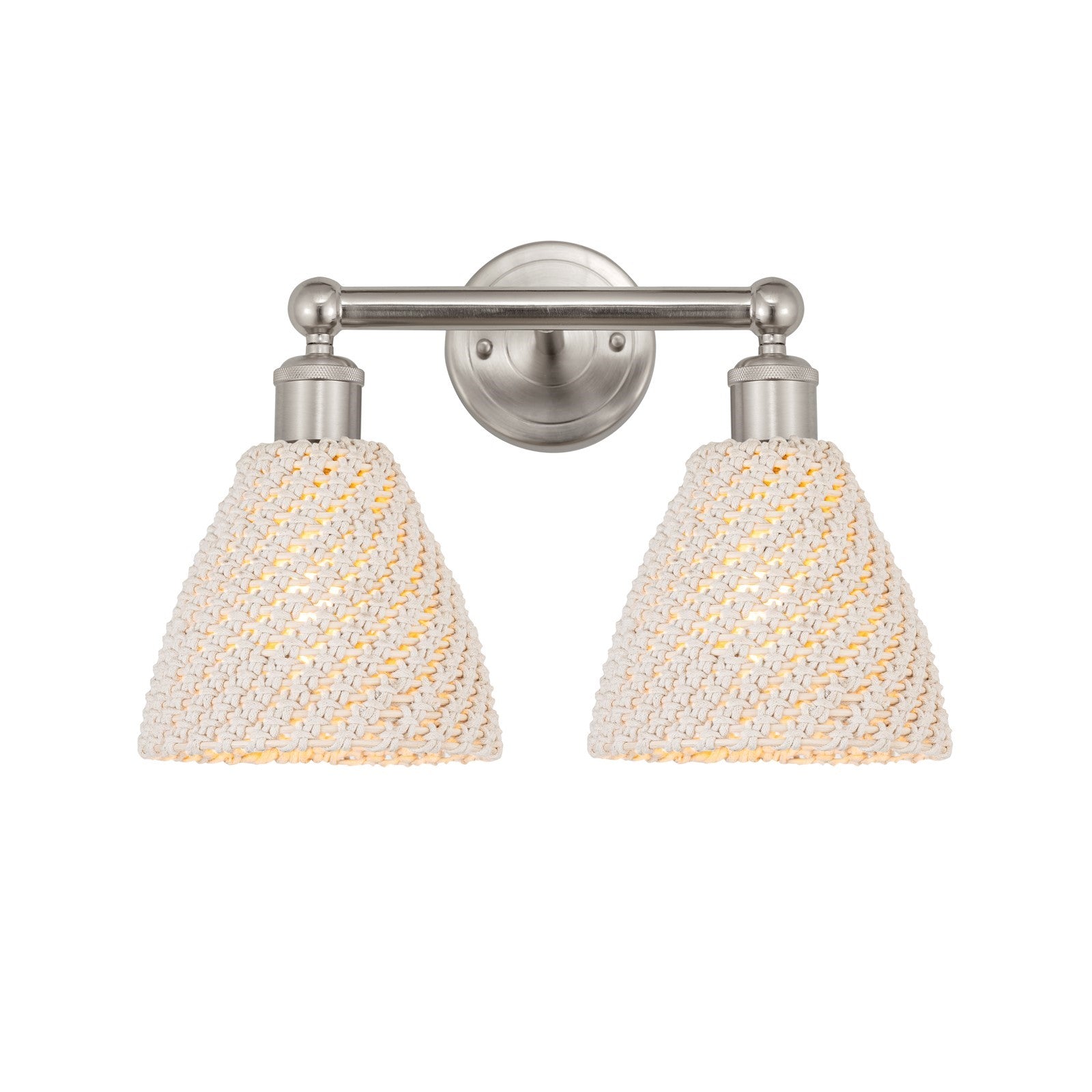 Innovations Bristol Natural 17in 2-Light Bath Vanity Light | Industrial Brushed Satin Nickel and Natural Fiber Dome Shade | Model 616-2W-SN-NBD-75-NAT