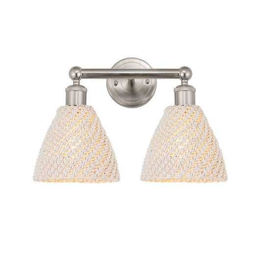 Innovations Bristol Natural 17in 2-Light Bath Vanity Light | Industrial Brushed Satin Nickel and Natural Fiber Dome Shade | Model 616-2W-SN-NBD-75-NAT