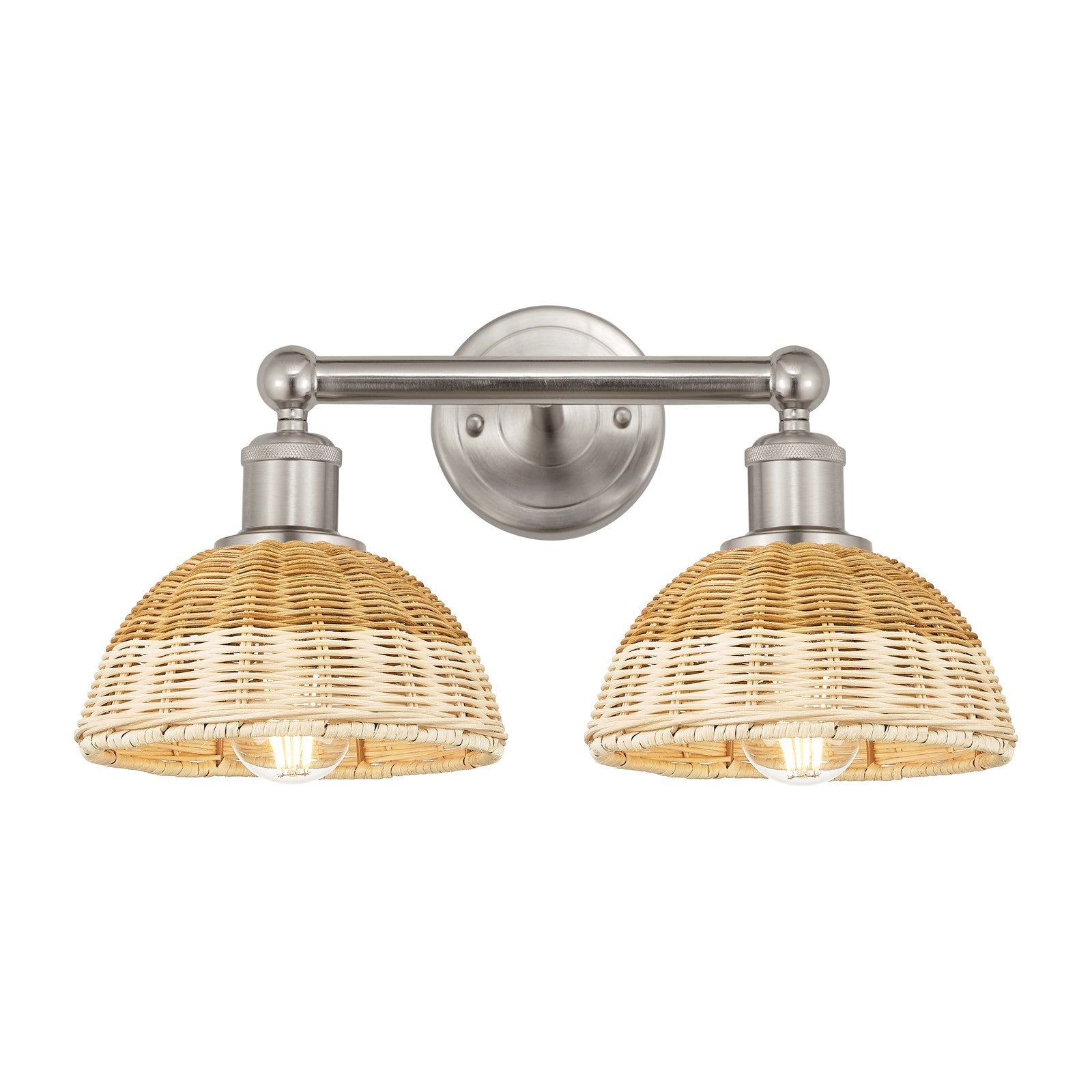 Innovations Bristol Natural II 17in 2-Light Bath Vanity Light | Industrial Brushed Satin Nickel and Natural Fiber Shade | Model 616-2W-SN-NBD2-75-NAT