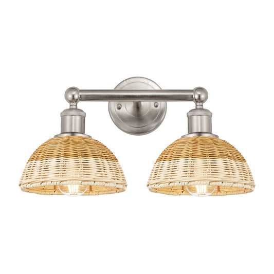 Innovations Bristol Natural II 17in 2-Light Bath Vanity Light | Industrial Brushed Satin Nickel and Natural Fiber Shade | Model 616-2W-SN-NBD2-75-NAT