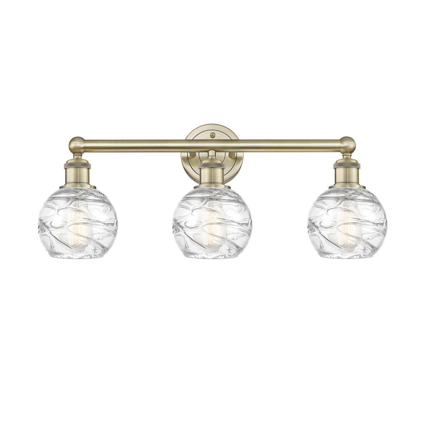 Innovations Athens Deco Swirl 24in 3-Light Bath Vanity | Industrial Antique Brass Steel and Clear Deco Swirl Glass | Bathroom | Model 616-3W-AB-G1213-6CL