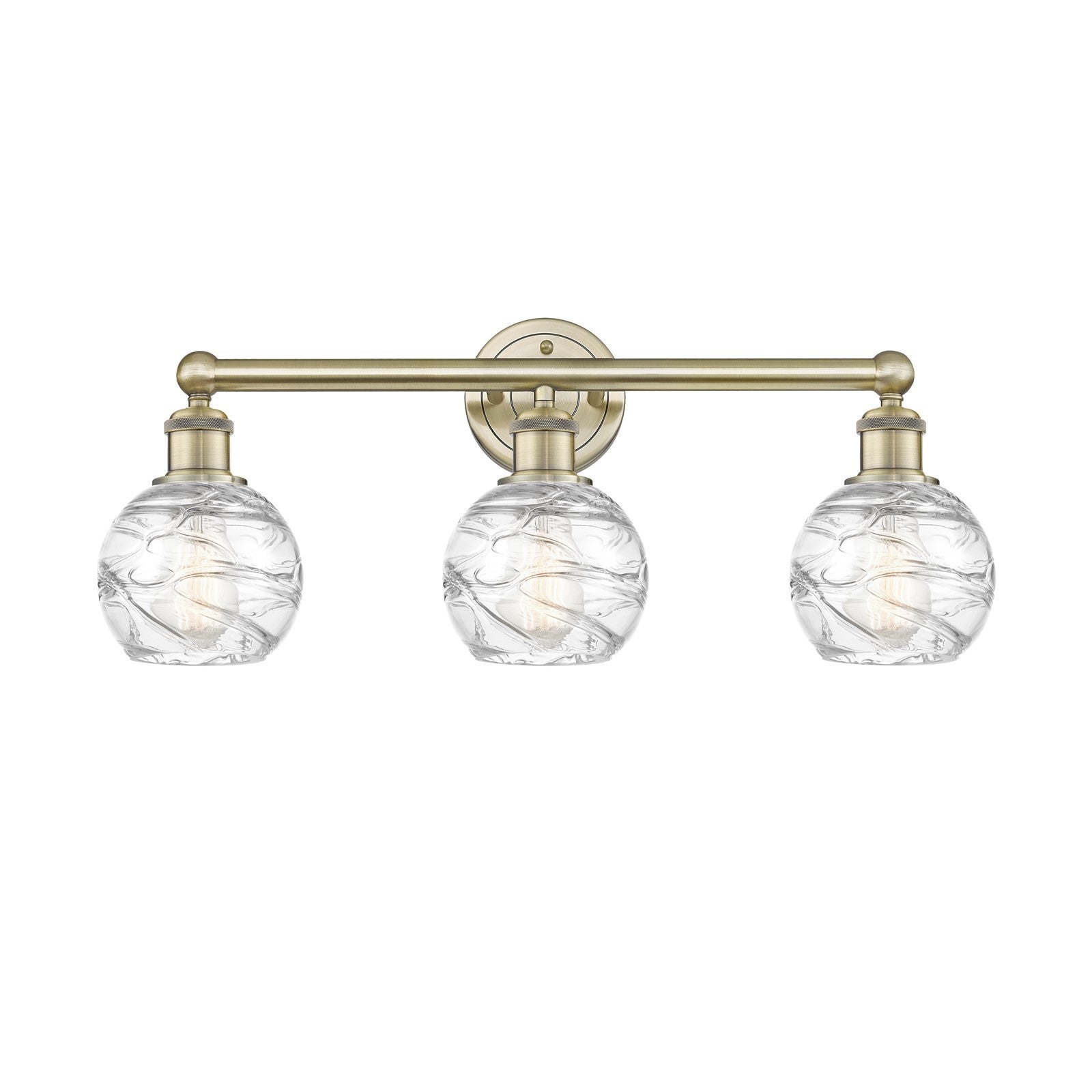 Innovations Athens Deco Swirl 24in 3-Light Bath Vanity | Industrial Antique Brass Steel and Clear Deco Swirl Glass | Bathroom | Model 616-3W-AB-G1213-6CL