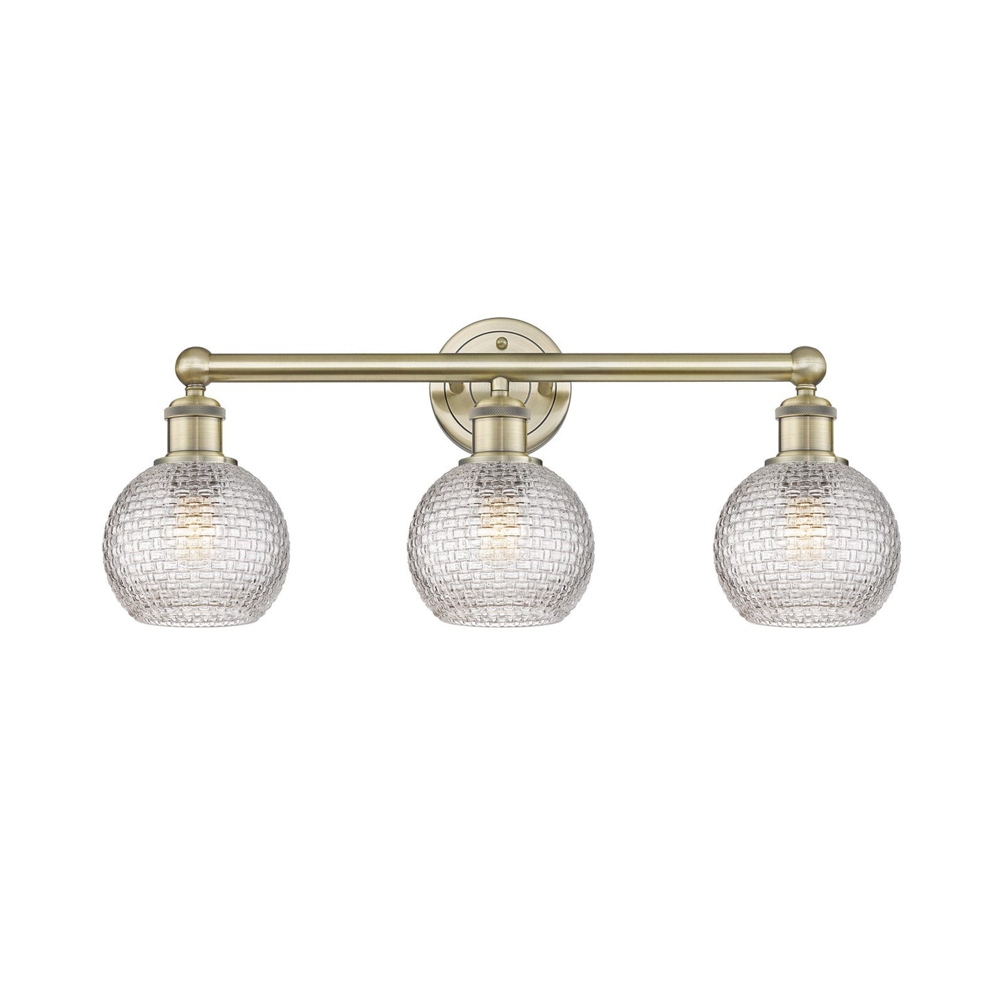 Innovations Athens 24in 3-Light Bath Vanity | Modern Farmhouse Antique Brass Steel and Clear Basket Weave Glass | Bathroom | Model 616-3W-AB-G122C-6CL