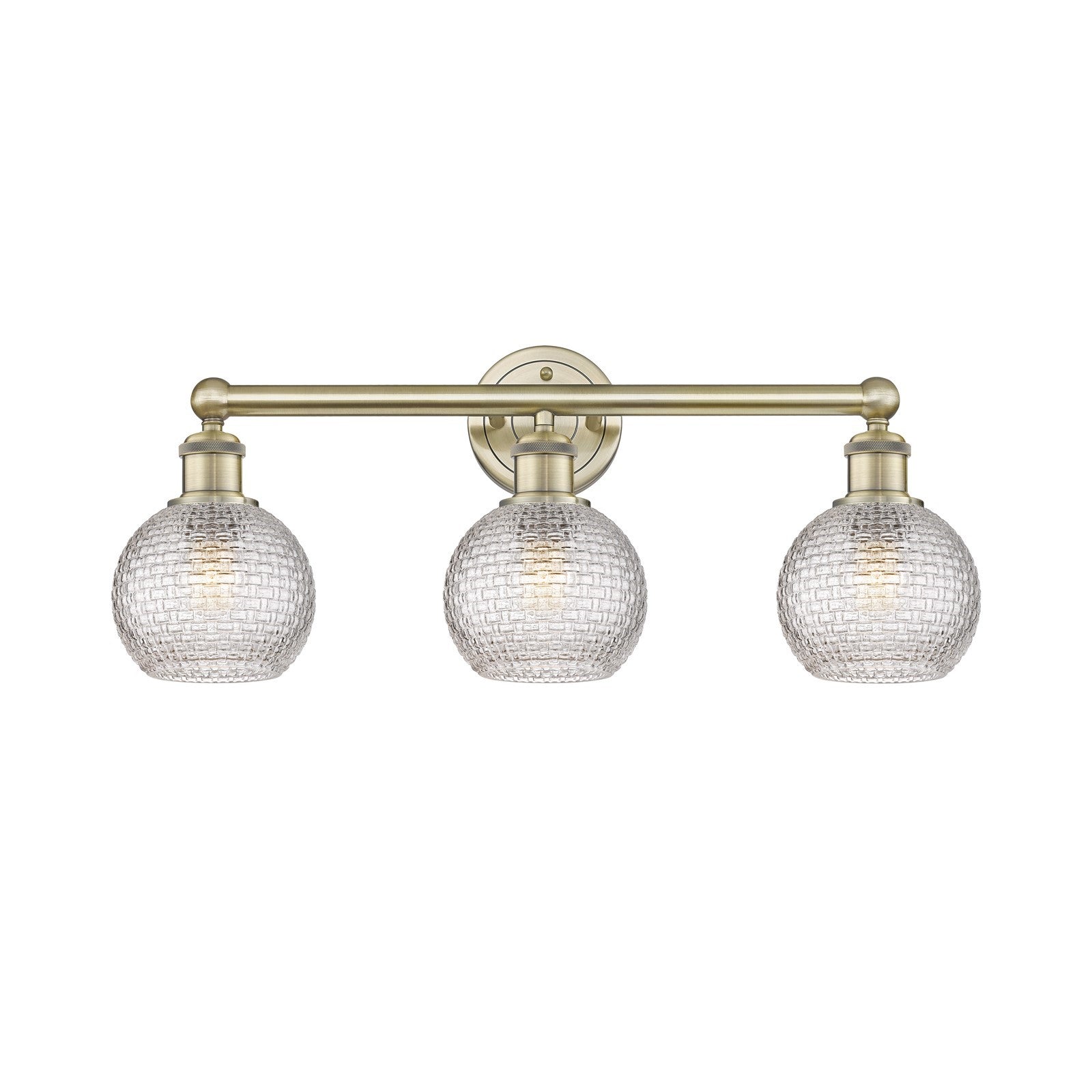 Innovations Athens 24in 3-Light Bath Vanity | Modern Farmhouse Antique Brass Steel and Clear Basket Weave Glass | Bathroom | Model 616-3W-AB-G122C-6CL