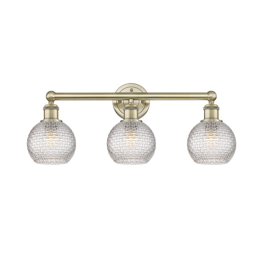 Innovations Athens 24in 3-Light Bath Vanity | Modern Farmhouse Antique Brass Steel and Clear Basket Weave Glass | Bathroom | Model 616-3W-AB-G122C-6CL