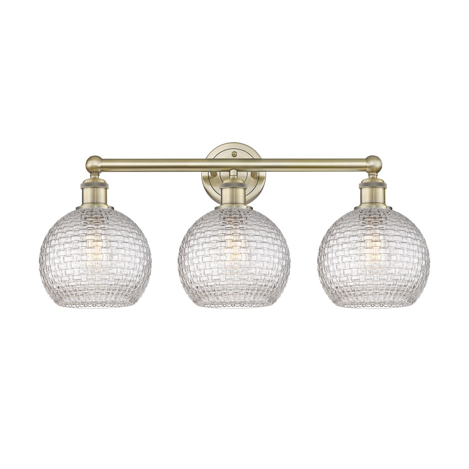 Innovations Athens 26in 3-Light Bath Vanity Light | Modern Farmhouse Antique Brass and Clear Basket Weave Glass | Bathroom | Model 616-3W-AB-G122C-8CL