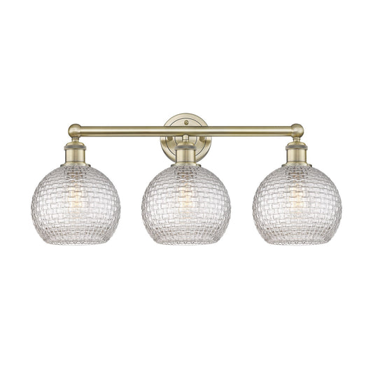Innovations Athens 26in 3-Light Bath Vanity Light | Modern Farmhouse Antique Brass and Clear Basket Weave Glass | Bathroom | Model 616-3W-AB-G122C-8CL